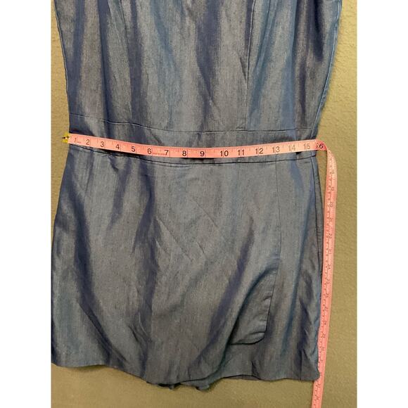 New York & Company Sleeveless Chambray Romper Shorts Small Denim Look - Picture 4 of 8